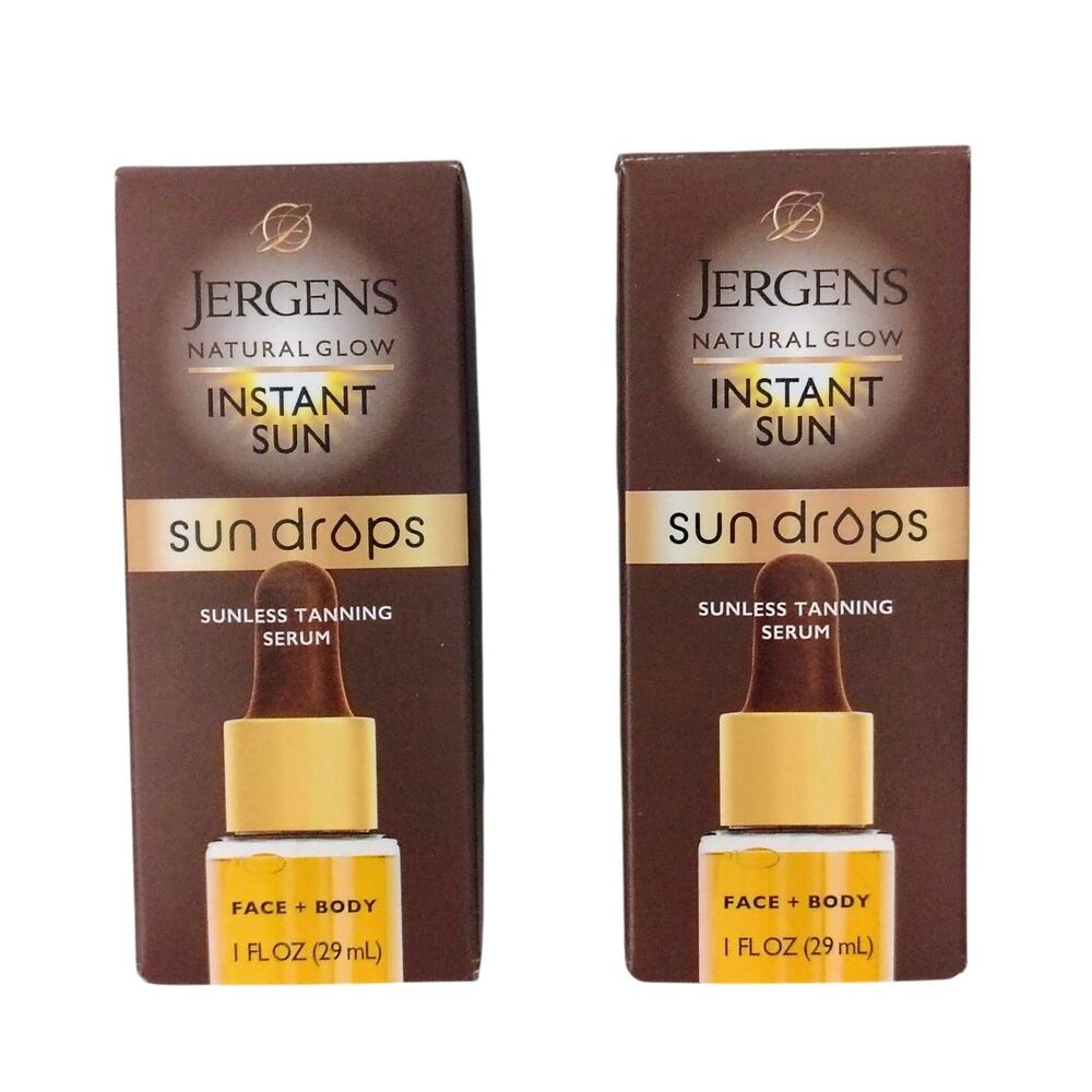 Jergens Natural Glow Instant Sun Drops Sunless Tan Serum Face Body 1 oz Lot of 2